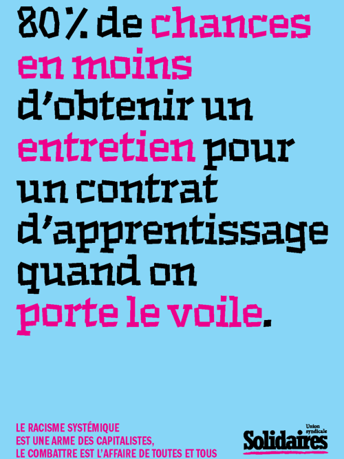 AFFICHE A3 - LE RACISME SYSTÉMIQUE EST UNE ARME DES CAPITALISTES - VOILE ET TRAVAIL